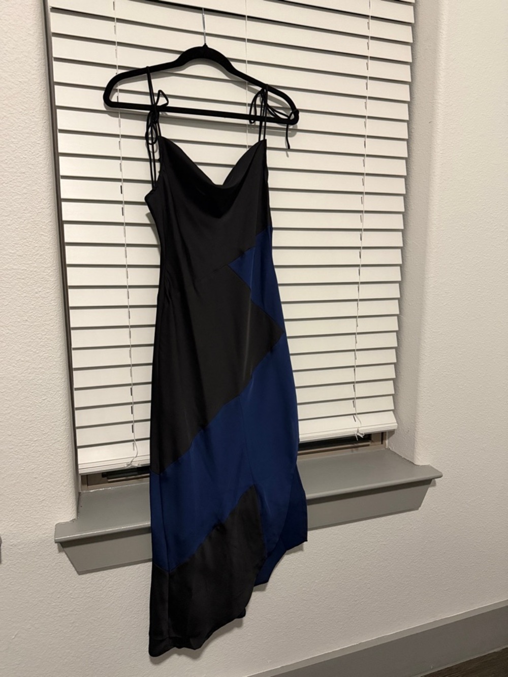 Satin Slip Dress with Navy Chevron Panel - Women